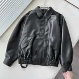 Women American Retro Loose PU-Leather Flight Jacket