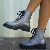Women Lace Up Mid-calf Martin Boots Casual Leather Boots
