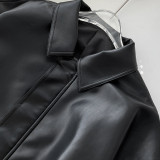 Women American Retro Loose PU-Leather Flight Jacket