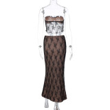 Women sexy lace Patchwork Top and Skirt two-piece set