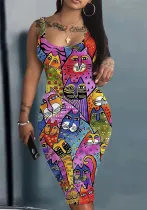 Sexy Fahionable Print Straps Bodycon Dress