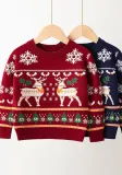 Autumn And Winter Children's Pullover Sweater Christmas Elk Baby Girl Basic Knitting Shirt
