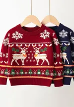 Autumn And Winter Children's Pullover Sweater Christmas Elk Baby Girl Basic Knitting Shirt