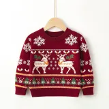 Autumn And Winter Children's Pullover Sweater Christmas Elk Baby Girl Basic Knitting Shirt