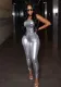 Women's Autumn And Winter Metallic Sexy Straps Tight Fitted Jumpsuit