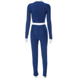 Women's Autumn And Winter Tight Fitting Ring Hollow Long Sleeve Tops And Pants Casual Two Piece Set