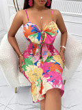 Casual Summer Fashion Ladies Print Cutout Strap Bodycon Dress