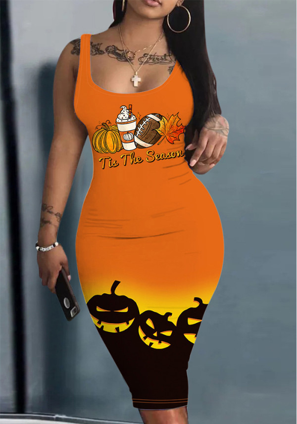 Sexy Halloween Print Straps Bodycon Dress