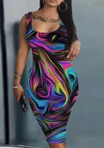 Sexy Multicolor Stripes Print Straps Bodycon Dress