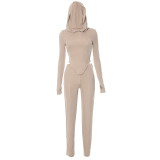 Women's Autumn And Winter Tight Fitting Hooded Long Sleeve Top And Pants Casual Two Piece Set