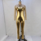 Women's Autumn And Winter Metallic Sexy Straps Tight Fitted Jumpsuit
