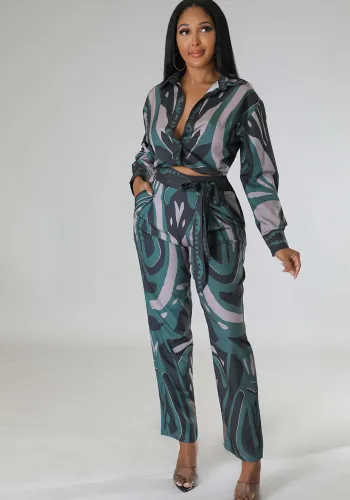 Casual Fashionable Digital Printed Women's Two-Piece Pants Set
