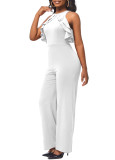 Sexy Fashion Solid Color Sleeveless Ruffle Women's Jumpsuit