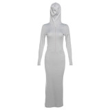 Women's Autumn Fashion Hooded Zipper Long Sleeve Solid Color Slim Fit Bodycon Dress