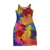 Sexy Multicolor Print Straps Bodycon Dress