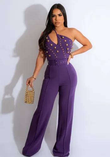 Women's Style Fashionable Solid Color Jumpsuit Slim One Shoulder One Piece Wide Leg Pants