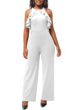 Sexy Fashion Solid Color Sleeveless Ruffle Women's Jumpsuit