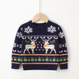 Autumn And Winter Children's Pullover Sweater Christmas Elk Baby Girl Basic Knitting Shirt
