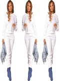 Autumn And Winter Women's Solid Color Long Sleeve Pleated Fashion Two-Piece Pants Set