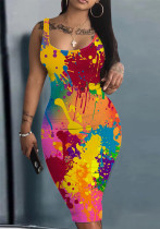 Sexy Multicolor Print Straps Bodycon Dress