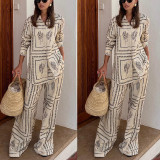 Printed Long-Sleeved Shirt And Trousers Two-Piece Set Home Wear