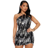 Fashionable Lace-Up Halter Low Back Sexy Women's Sequin Party Dress