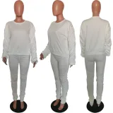 Autumn And Winter Women's Solid Color Long Sleeve Pleated Fashion Two-Piece Pants Set