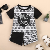 Boy Letter Printed Short Sleeve Top + Printed Shorts Two-piece Set