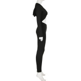 Women Casual Solid Hooded Long Sleeve Knot Jumpsuit