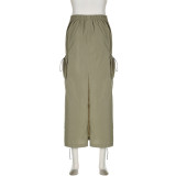 Women Lace-Up Contrast Pocket Patchwork Cargo Skirt