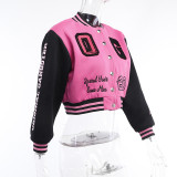 Fall Women Casual Contrast Button Baseball Jacket