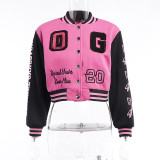 Fall Women Casual Contrast Button Baseball Jacket