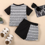 Boy Letter Printed Short Sleeve Top + Printed Shorts Two-piece Set