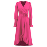 Plus Size Women V-Neck Ruffled Lace Dress