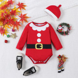 Christmas children Santa style fake belt beard long sleeves hooded Romper
