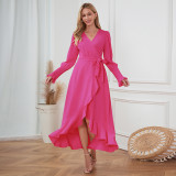 Plus Size Women V-Neck Ruffled Lace Dress