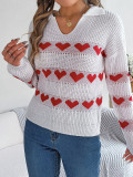 Women Fall/Winter Casual V-neck Balloon Sleeve Heart Print Sweater
