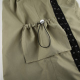 Women Lace-Up Contrast Pocket Patchwork Cargo Skirt