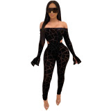 Women Long Sleeve Printed Bodysuit and Pant Two-piece Set