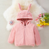 Girl Warm Flannel Cute Rabbit Hooded Jacket