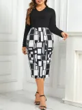Plus Size Women Printed Long Sleeve Round Neck Dress