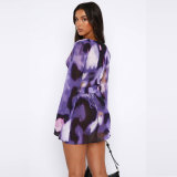 Sexy Printed Lace-Up Long-Sleeved Dress Nightclub Wear