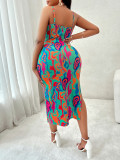 Sexy Women's Summer Printed Straps Slim Waist Plus Size Dress