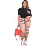 Women's Striped Plaid Printed Casual Two-Piece Pants Set