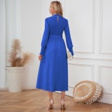 Women Solid Color Slim Stand Collar Slim Fit Chic Maxi Dress