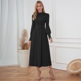 Women Solid Color Slim Stand Collar Slim Fit Chic Maxi Dress