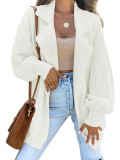 Solid Color Cardigan Turndown Collar Long-Sleeved Knitting Coat Autumn And Winter Fashion Sweater