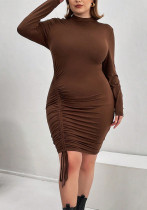 Plus Size Women's Long Sleeve Slim Fit Slim Waist Solid Color Sexy Bodycon Dress