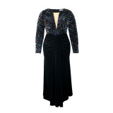 Sexy See-Through V-Neck Party Style Sequin Women's Long Dress