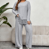 Irregular Fringed Long-Sleeved Top And Loose Wide-Leg Pants Suit